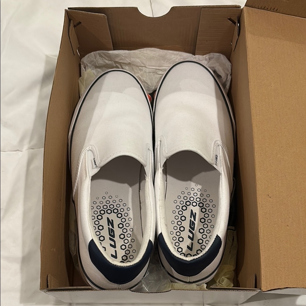 Lugz White and Black Slip-On Sneakers